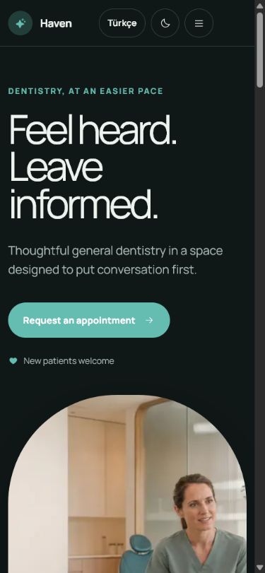 Haven Dental Studio concept website homepage